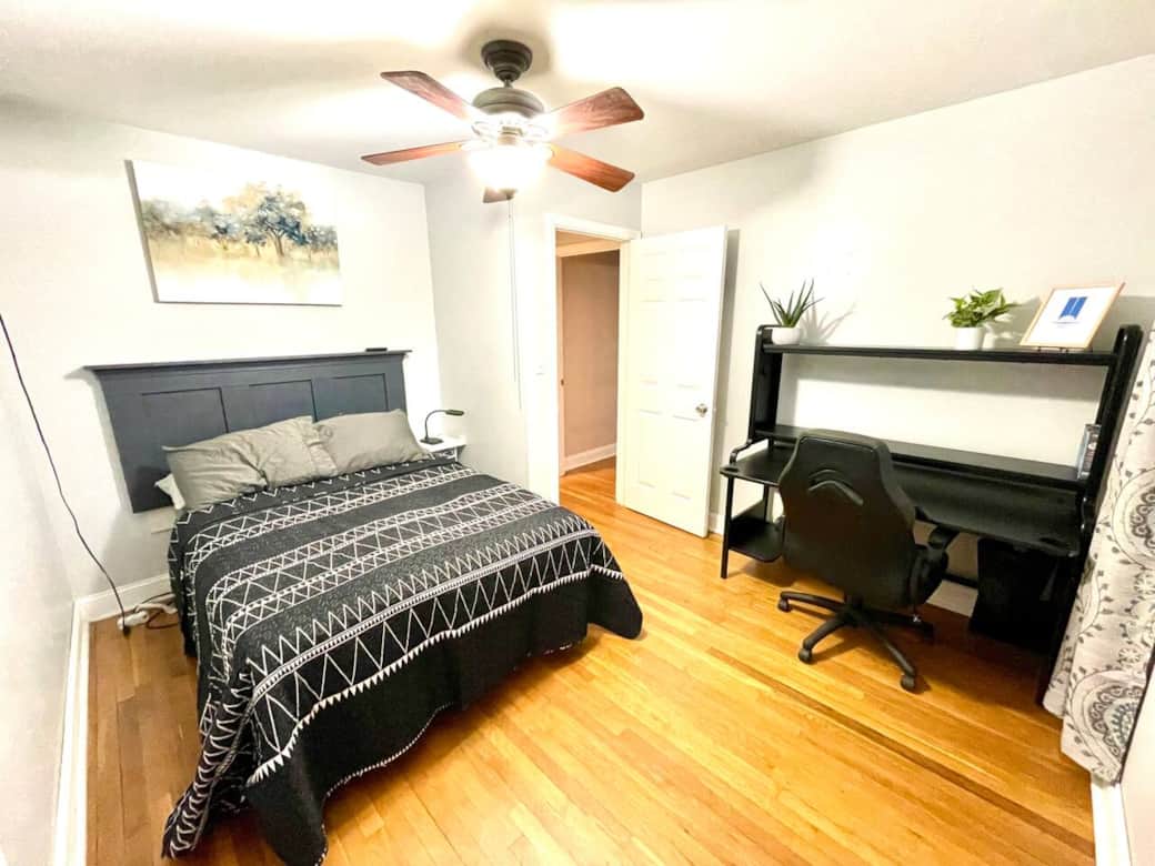 Double bed with dedicated work station
