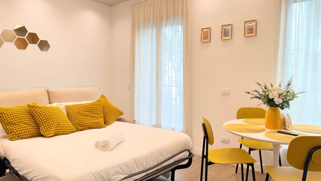 Living room with open sofa bed