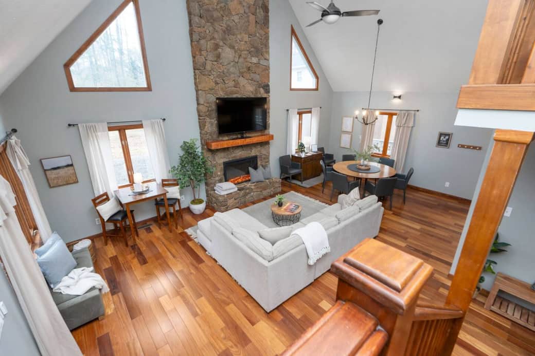 View down to living area