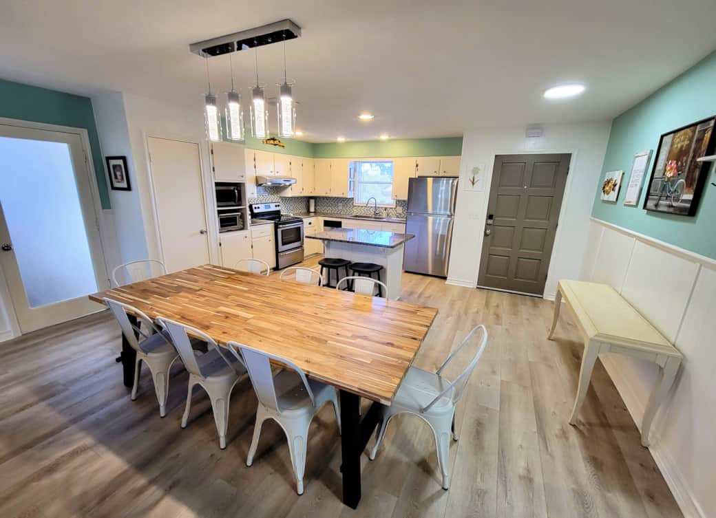Open kitchen/dining/living room space is great for entertaining.