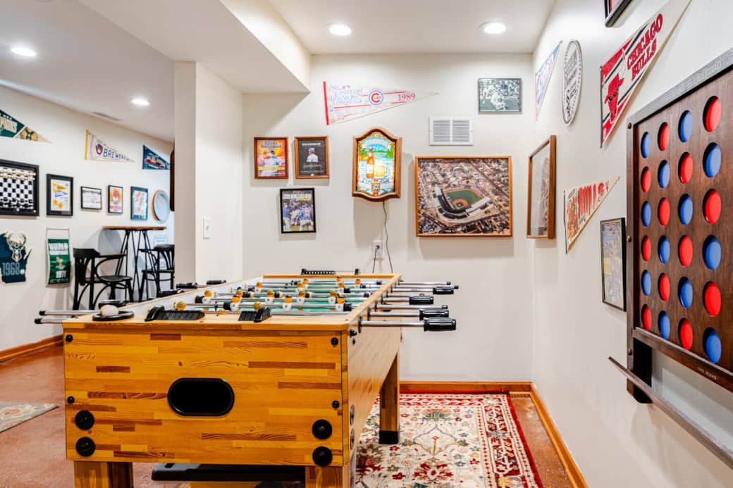Foosball table, Connect 4 on wall, and Chicago sports meets Milwaukee sports theme offered in this photo of our gameroom. Foosball table, Connect 4 on wall, and Chicago sports meets Milwaukee sports theme offered in this photo of our gameroom.