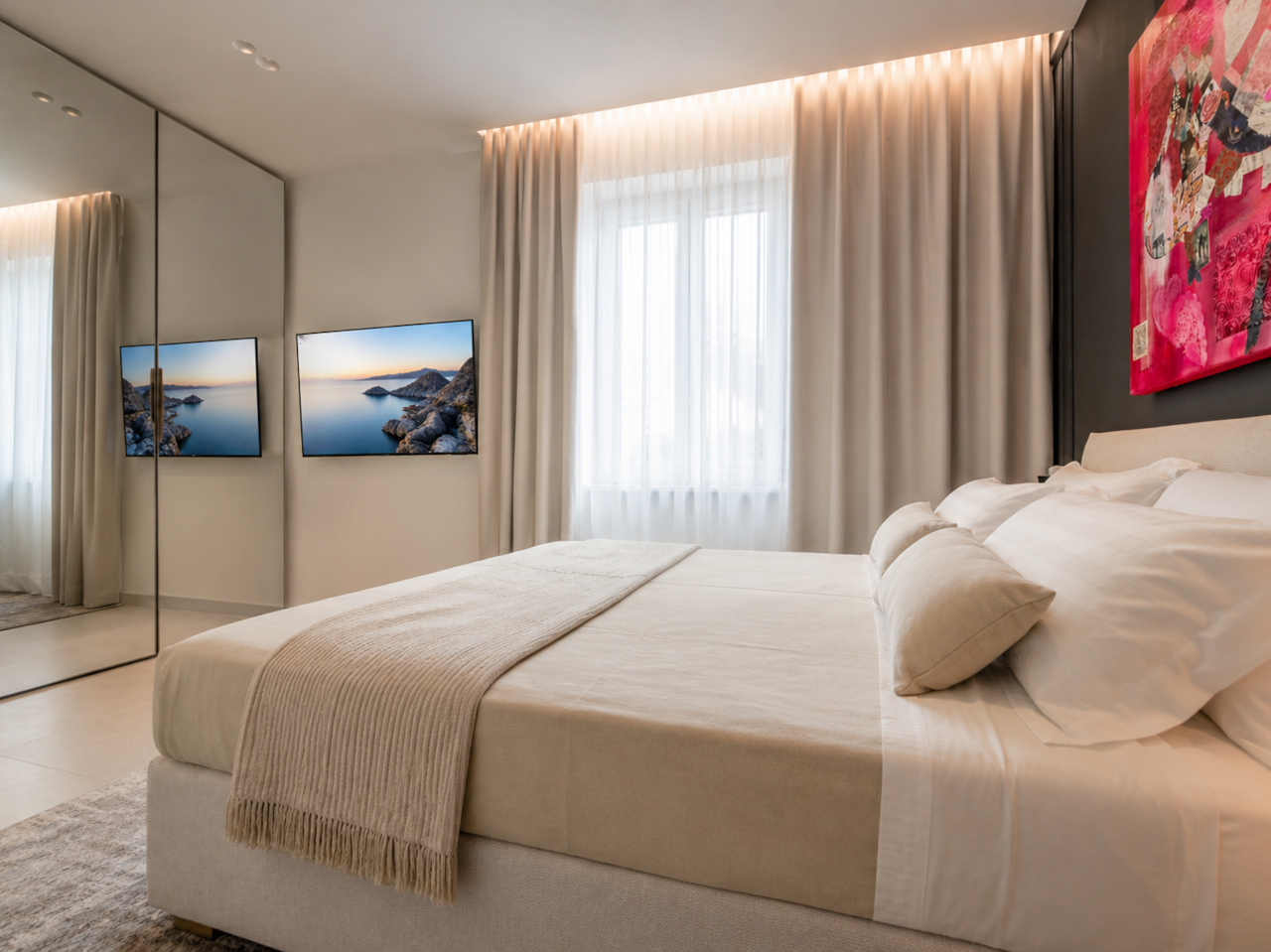 AZULIS DelleTerme Suites Apartment1 bedroom with king bed custom pillows and smart tv