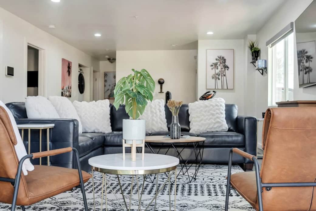 Modern Living room with extra large leather sectional to sleep two people Modern Living room with extra large leather sectional to sleep two people