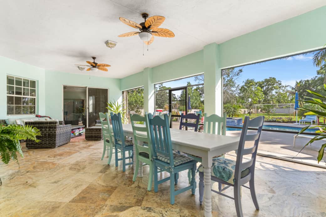 Dining under the fans in the lanai.