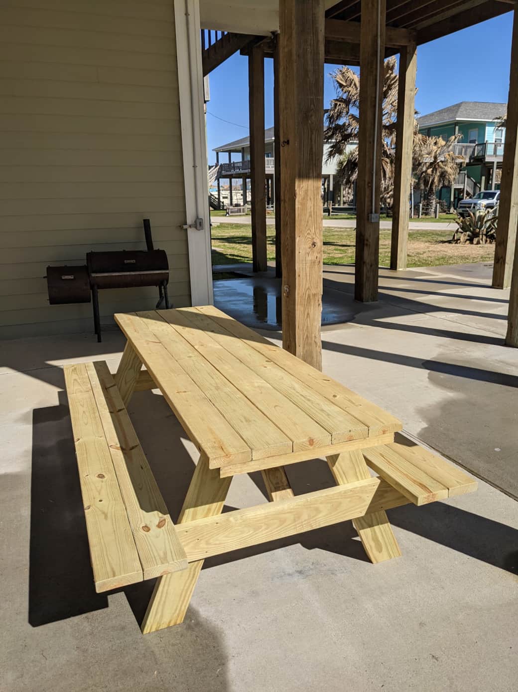 Charcoal grill with 8 ft picnic table