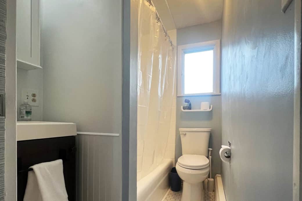 2nd floor. Small-sized, full bathroom. 