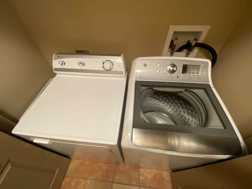 Look fresh!! Full sized washer and dryer with detergent. Iron and ironing board.