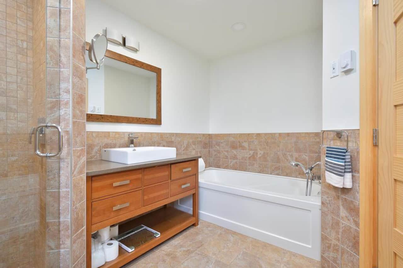 Master suite with walk-in closet, vanity, bidet, soaking tub and walk-in shower (on main floor)