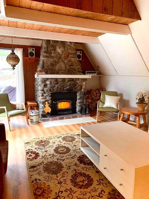 View of the indoor wood fireplace