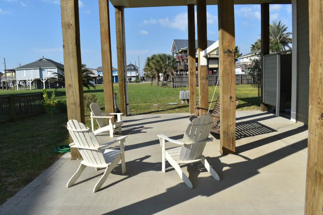 Gathering space with outdoor shower