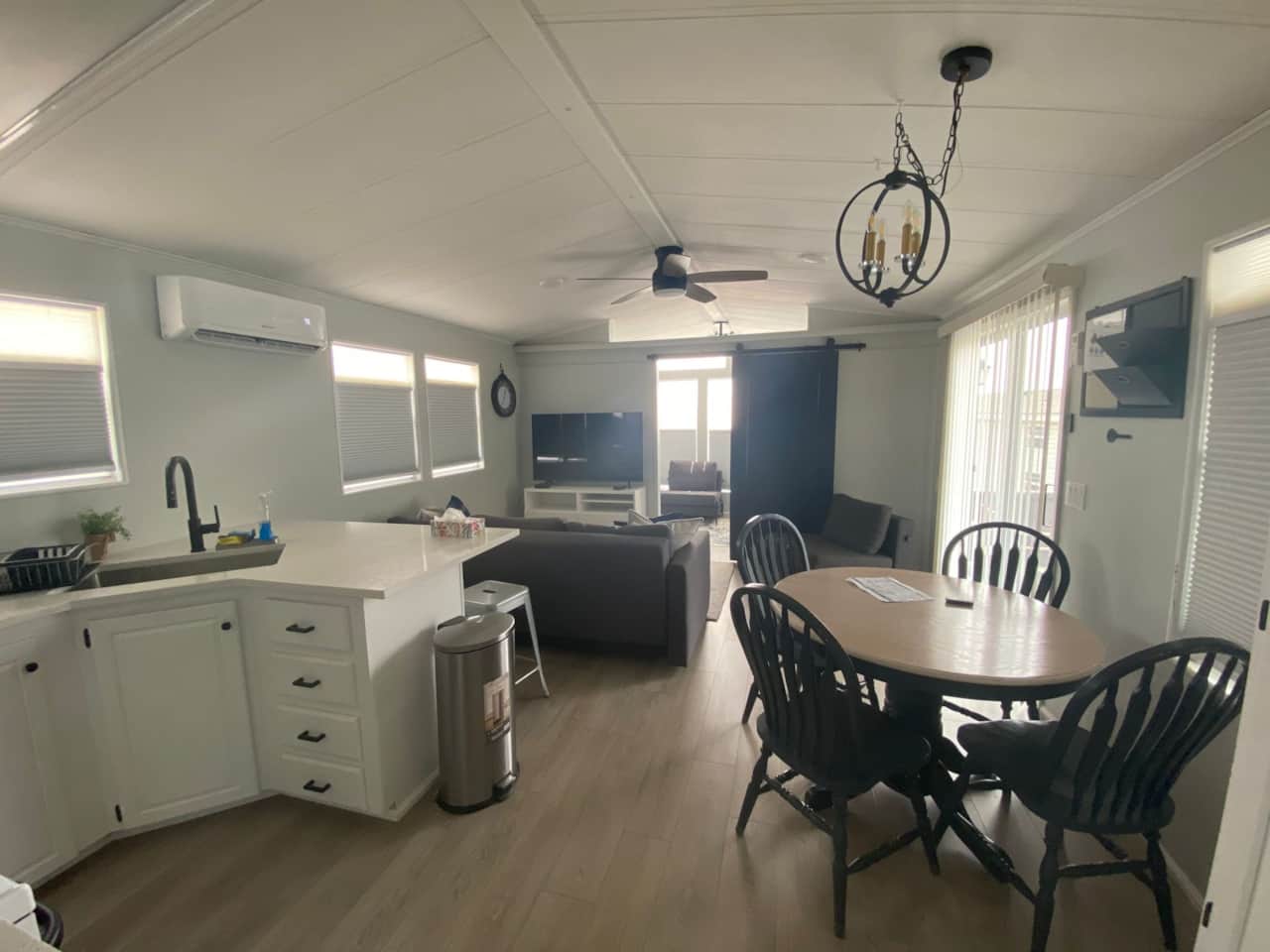 Kitchen, dining and living area