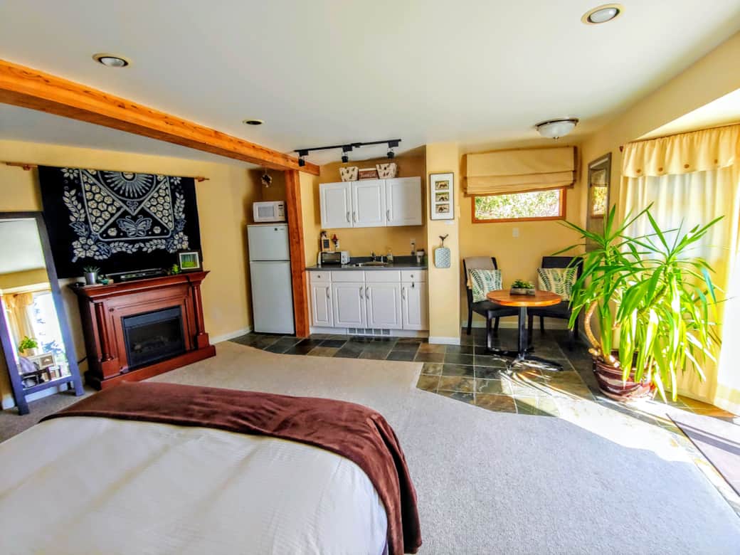 Fireplace, Kitchenette and dining nook