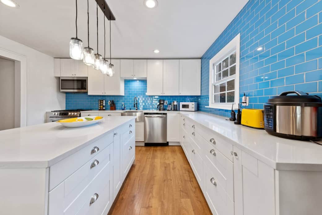 bright, fully equipped kitchen 