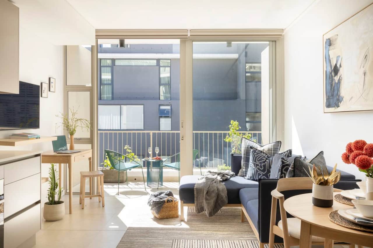 Cozy living area with morning sun