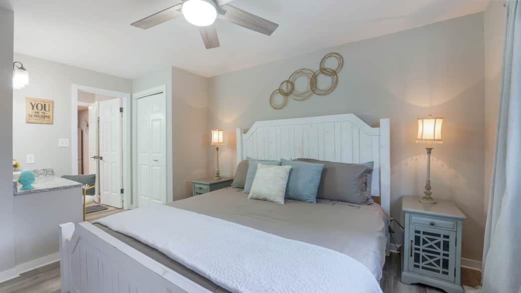 Sleep like a royal family member on the king-size bed in the master bedroom.
