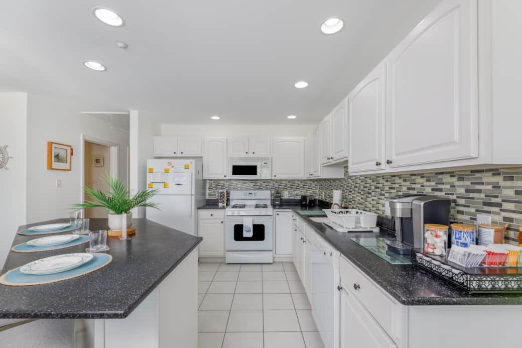 Our bright, fully stocked kitchen makes it easy to feel at home!