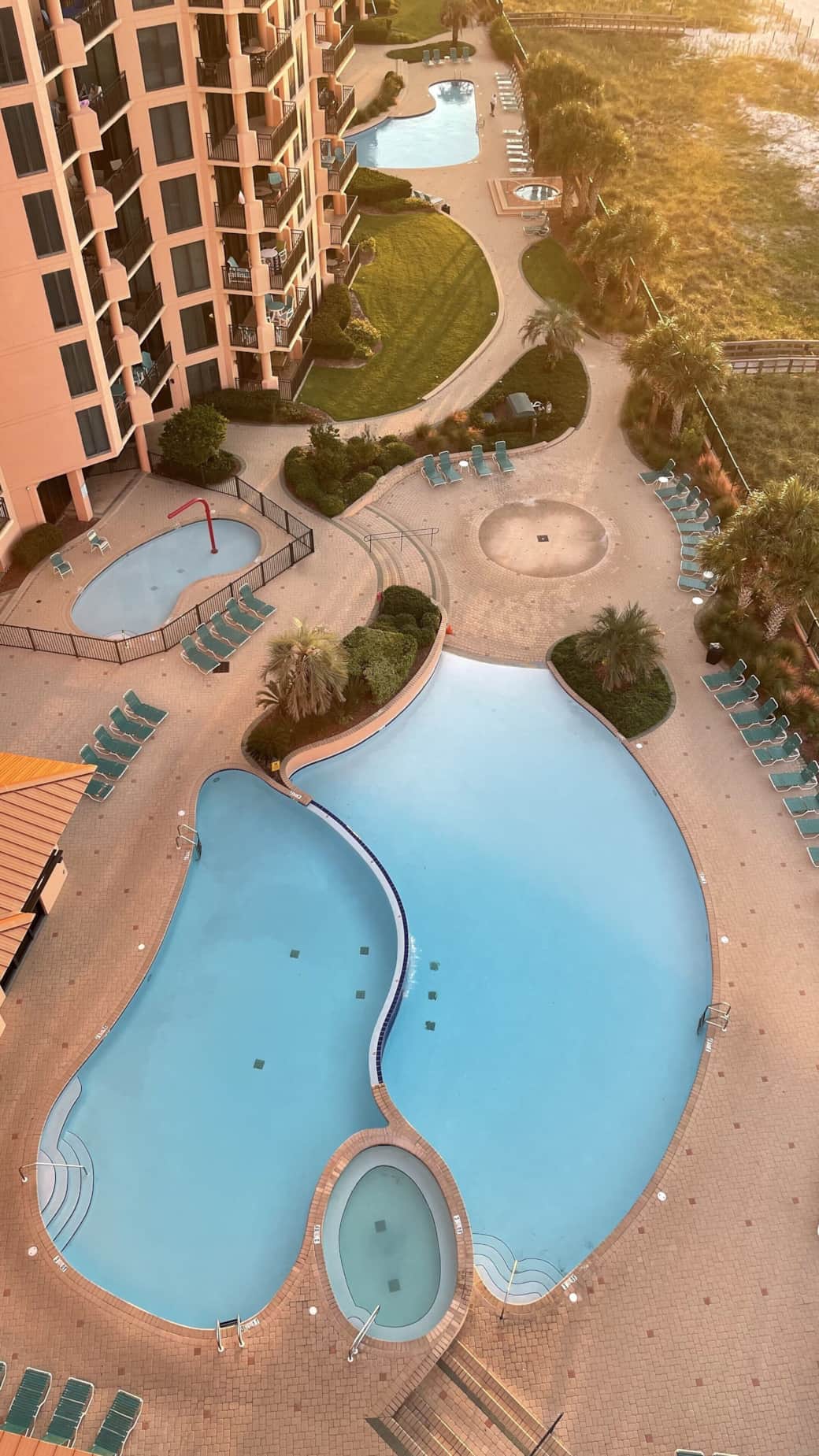 View down to a few of the outdoor pools