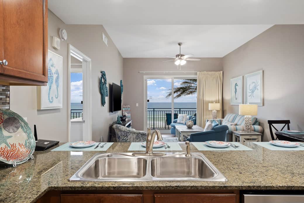 Living Room / Gulf View from Kitchen