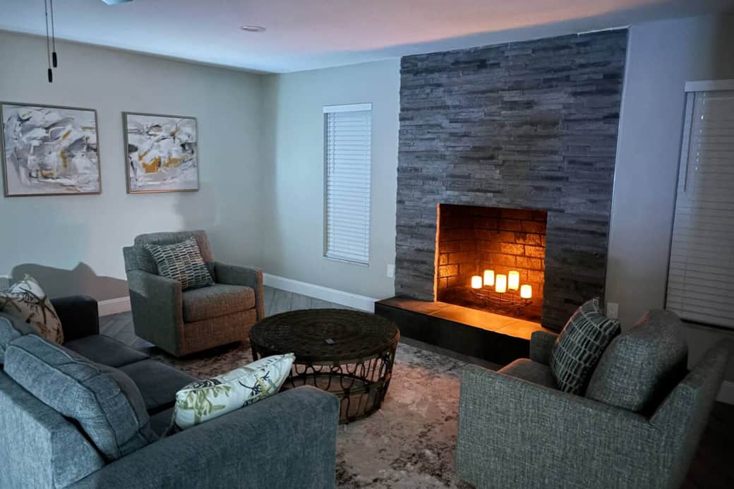 Electric candles in fireplace