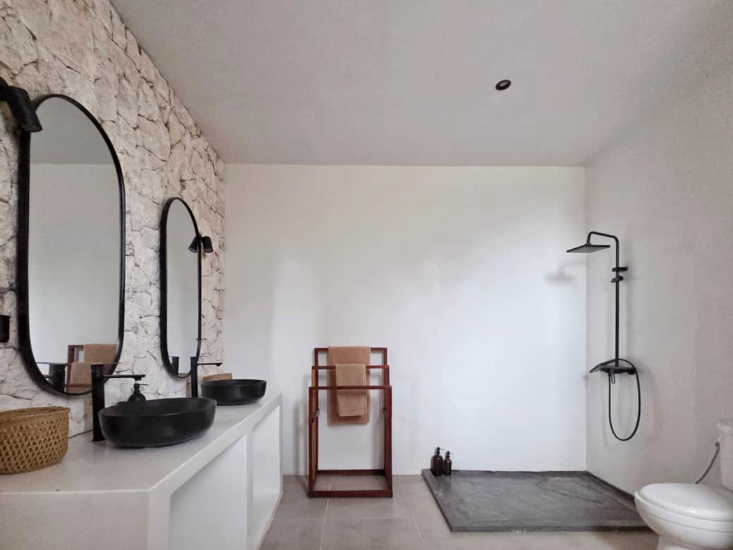 Stylish bathroom with walk-in shower