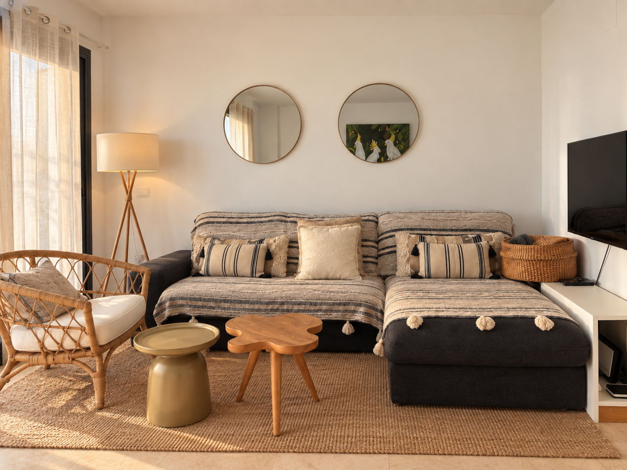 Comfortable lounge with television and plenty of natural light