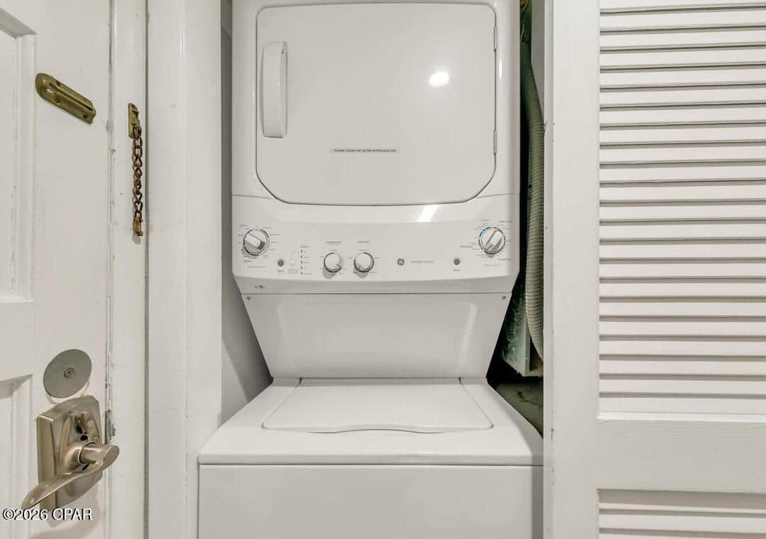 Stack washer/dryer just inside front door