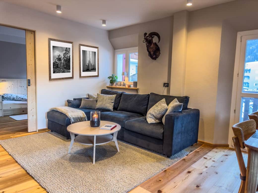 Living room, with a bed sofa