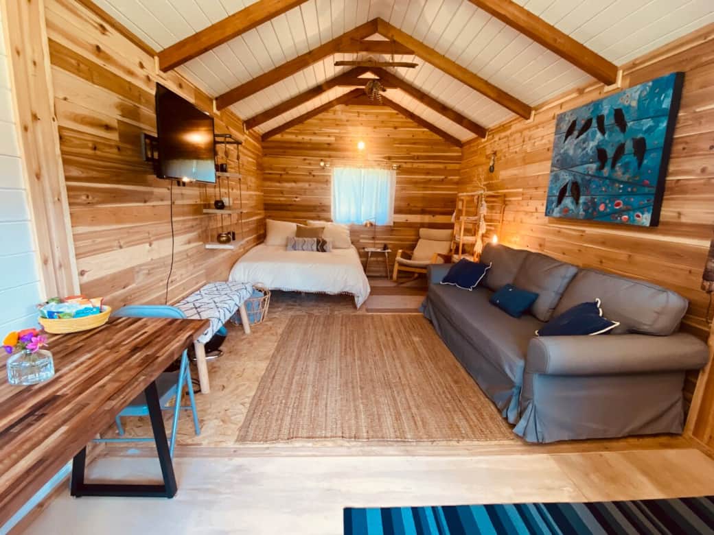 Comfy queen-size bed and a sleeper sofa that folds out to a double bed. TV with all the apps. Comfy queen-size bed and a sleeper sofa that folds out to a double bed. TV with all the apps.