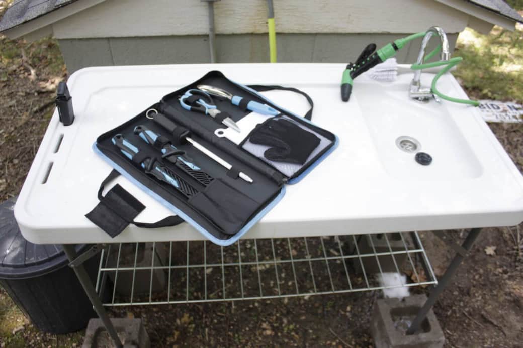 Fish cleaning station with plenty of room to clean and fillet your catch. Includes a fillet set
