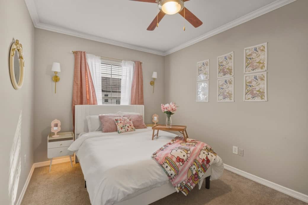 Soft pinks, playful decor, and just the right amount of sparkle. The pink room is designed to feel cozy by day and extra dreamy once the lights come on at night. Soft pinks, playful decor, and just the right amount of sparkle. The pink room is designed to feel cozy by day and extra dreamy once the lights come on at night.