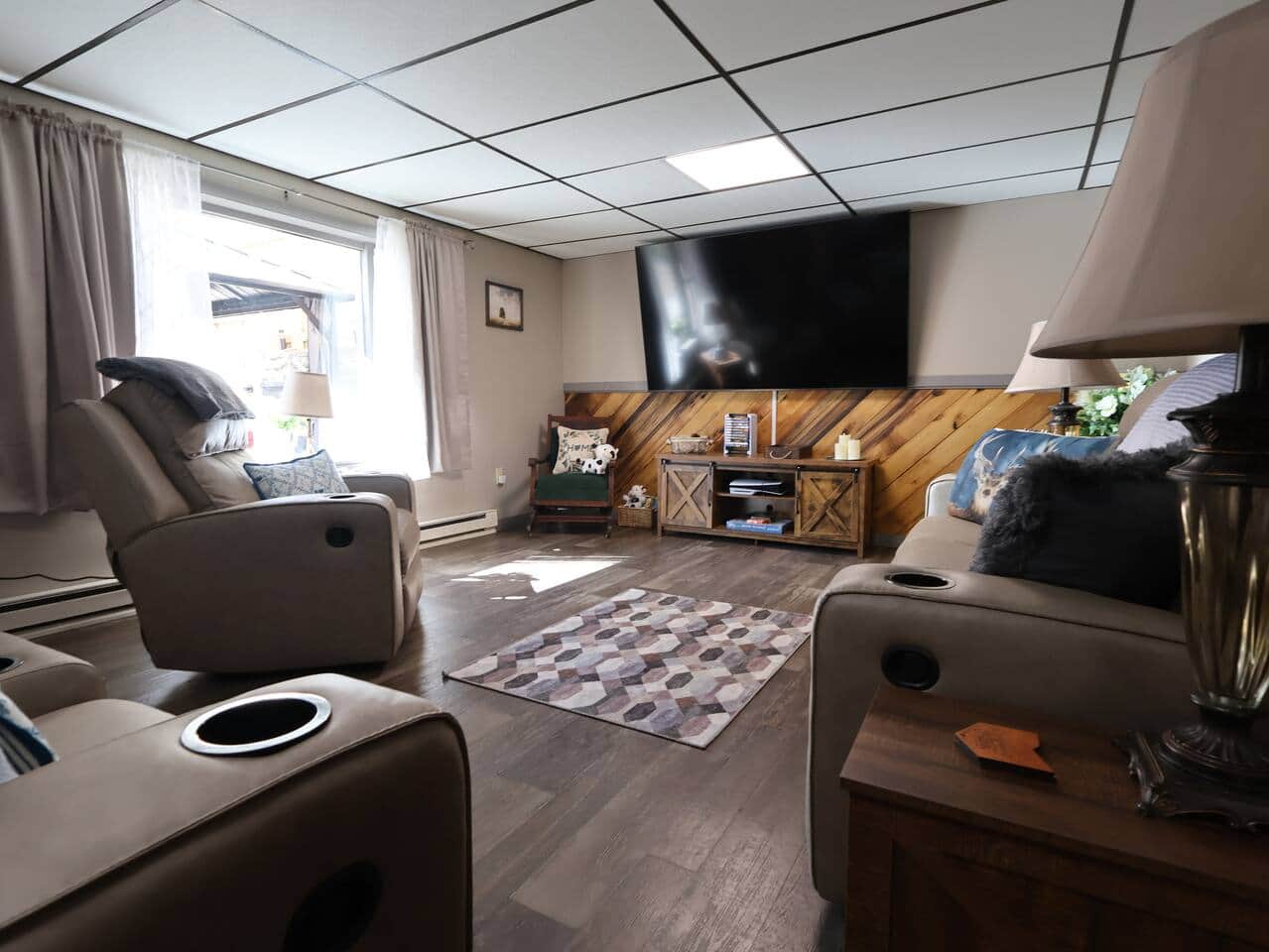 Relax in a bright, comfortable living space after exploring the caves