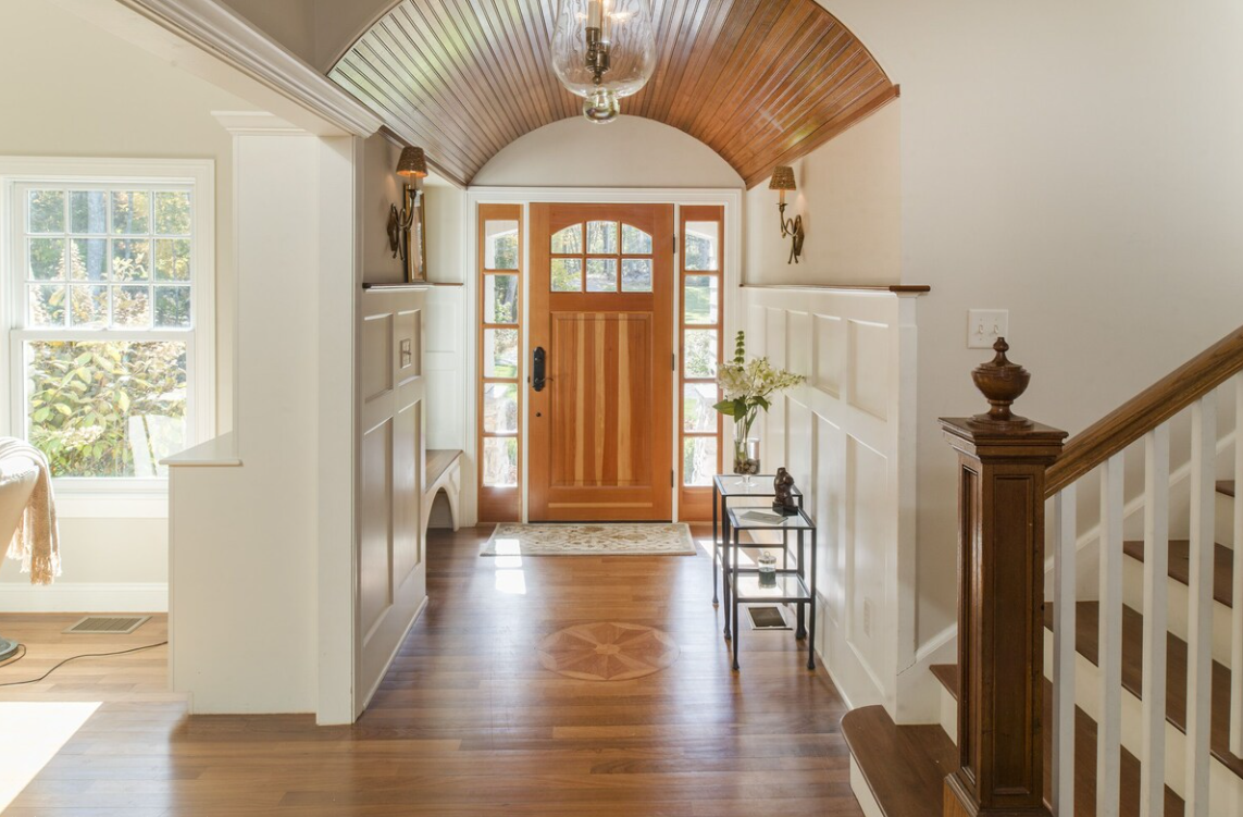 Front Entrance Hall with Wood Barrel Ceiling Detail