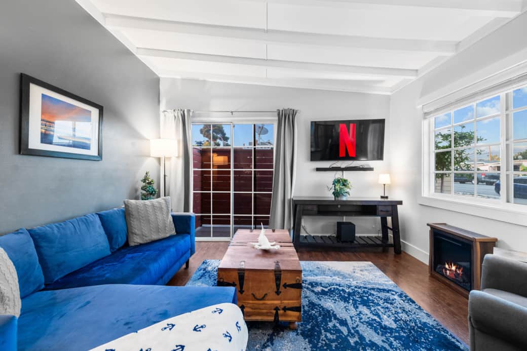 Living Area -  Smart Tv and Fireplace