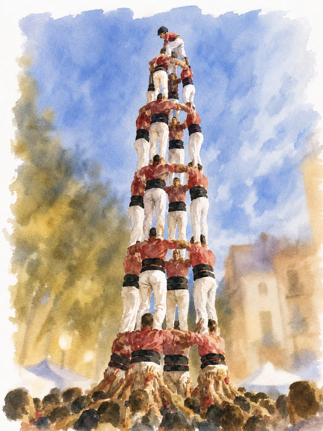 Watercolour illustration of a 4 de 8 castell