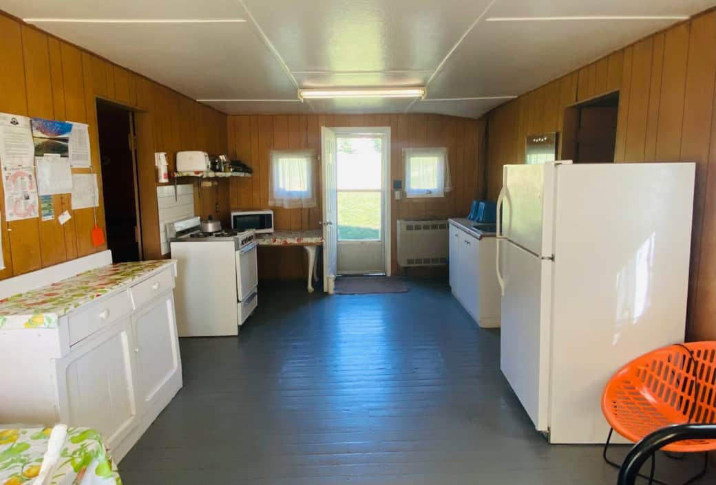 Inside of cabin from front window opposite door