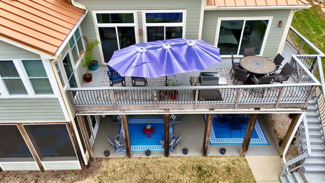 House deck with fire table