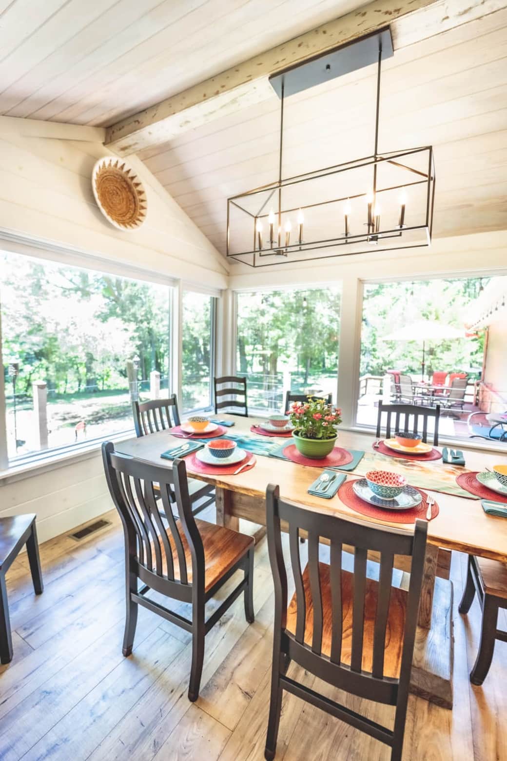 Enjoy a view of the woods as you dine. Enjoy a view of the woods as you dine.
