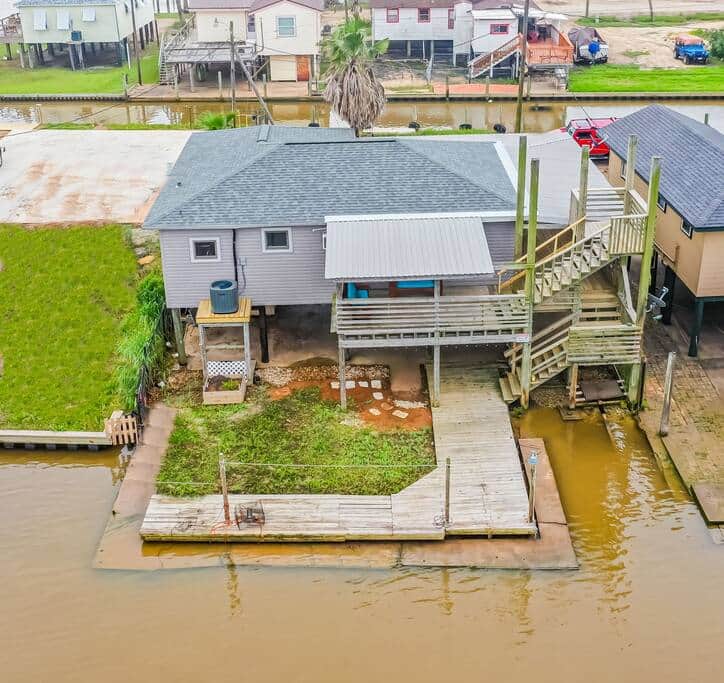Aerial view of fishing dock Aerial view of fishing dock