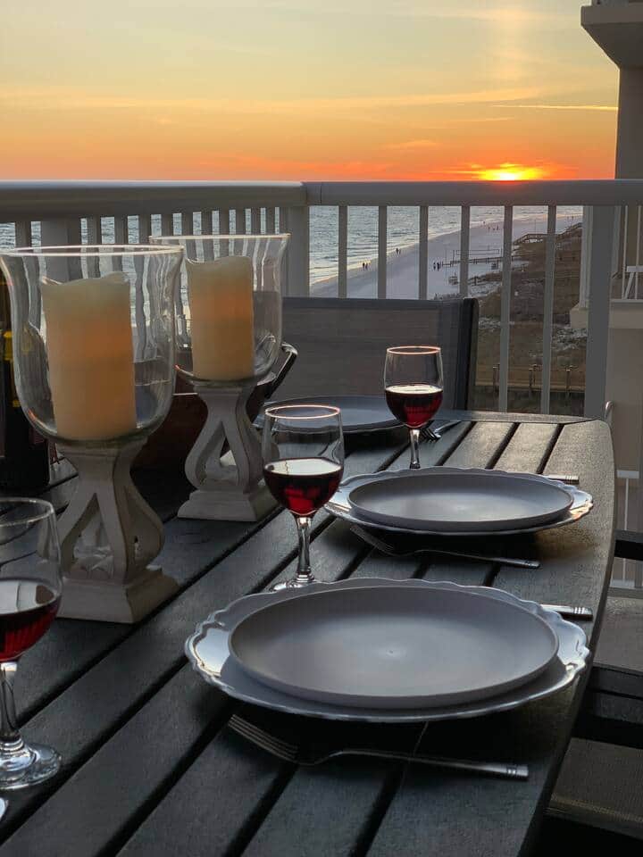 Who needs to go out for dinner when you can enjoy outdoor dining on the oversized balcony with this view. 