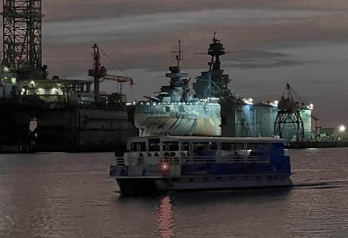 Haunted ghost boat tour in Galveston Bay at night