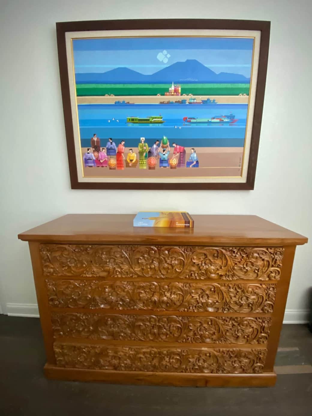 Hand carved chest from Indonesia and painting from Myanmar (aka Burma) Hand carved chest from Indonesia and painting from Myanmar (aka Burma)