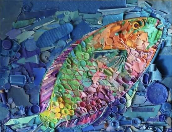 Hand-painted parrot fish artwork by Alvin Welcome