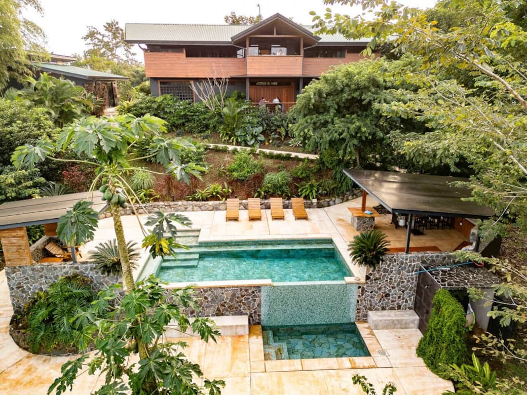 Casa Cielo Jungle House back patio and swimming pool entertaining areas. Casa Cielo Jungle House back patio and swimming pool entertaining areas.