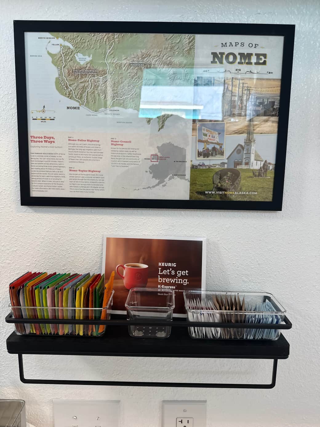 Map of Nome and assortment of teas