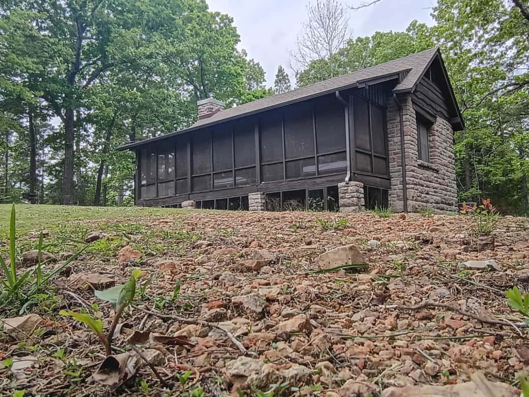 Rustic stone and wood cabin at Buffalo Point near Buffalo National River Arkansas