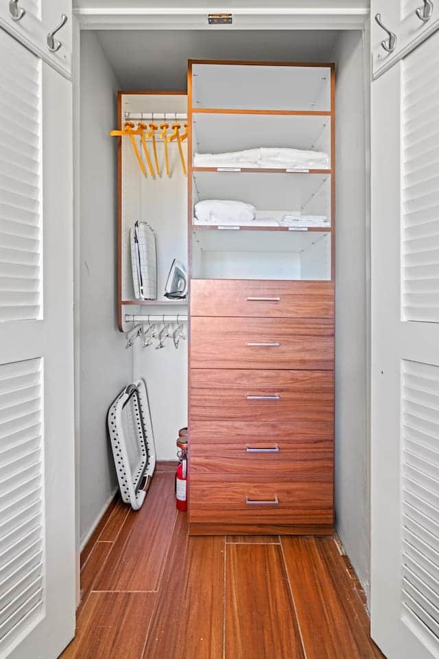 We have all needed linens and towels, hangers, ironing board, iron, and pillows