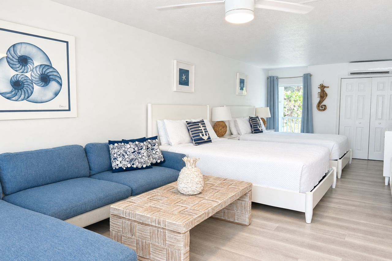 Airy and bright - just a few second walk to our heated pool and private beach