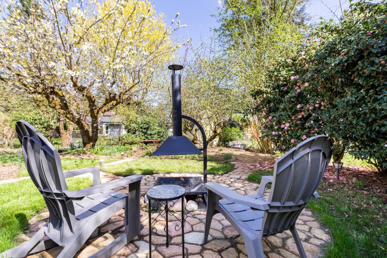 Firepit area under the apple trees