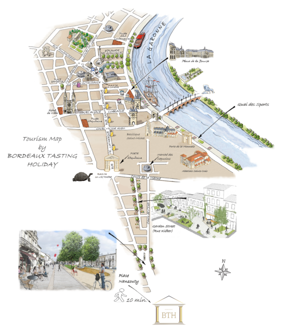 Tourist map of the must-see places in Bordeaux