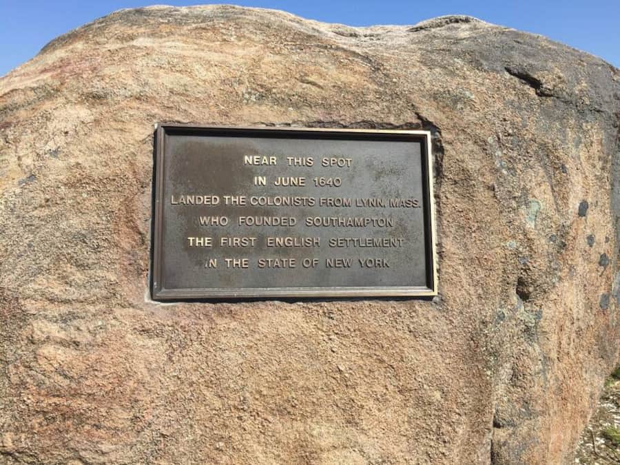 Boulder with a bronze plaque marking the 1640 landing at Conscience Point